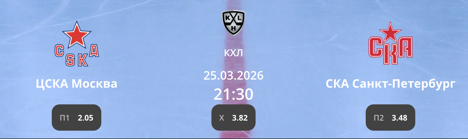 ЦСКА - СКА: коэффициенты и прогнозы на матч КХЛ